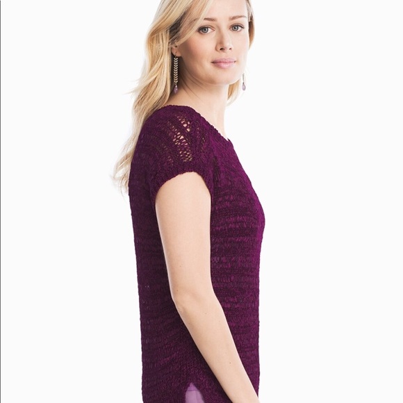 WHBM SHORT-SLEEVE OPEN-STITCH PULLOVER SWEATER - Picture 3 of 8